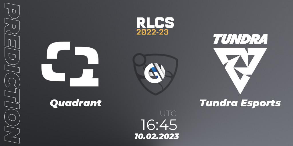 Quadrant vs Tundra Esports: Match Prediction. 10.02.2023 at 16:45, Rocket League, RLCS 2022-23 - Winter: Europe Regional 2 - Winter Cup