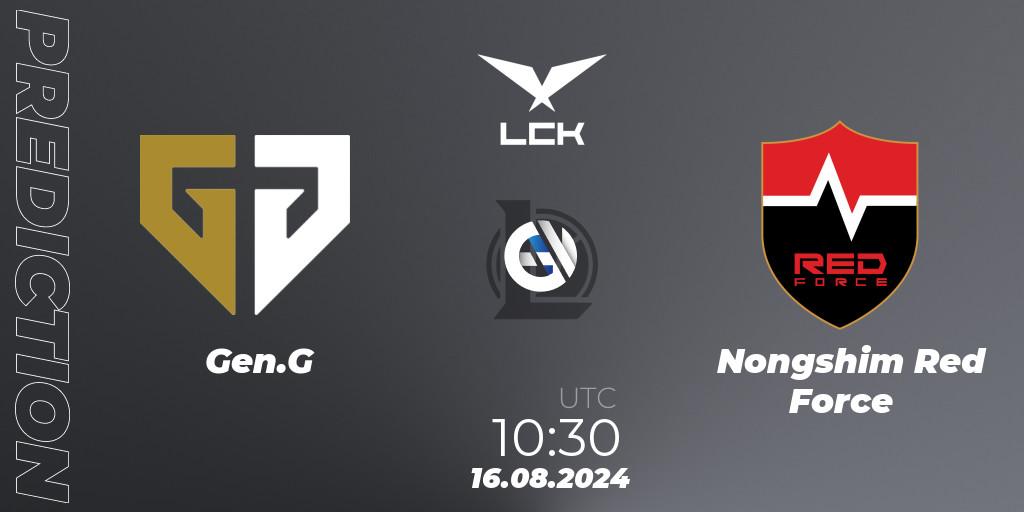 Gen.G vs Nongshim Red Force: Match Prediction. 16.08.2024 at 10:30, LoL, LCK Summer 2024 Group Stage