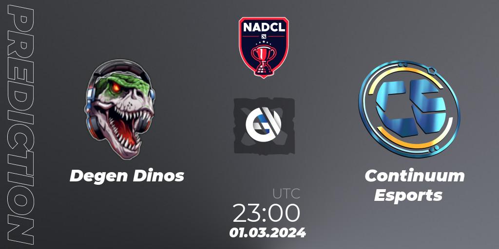 Degen Dinos vs Continuum Esports: Match Prediction. 01.03.2024 at 23:00, Dota 2, North American Dota Challengers League Season 6 Division 1