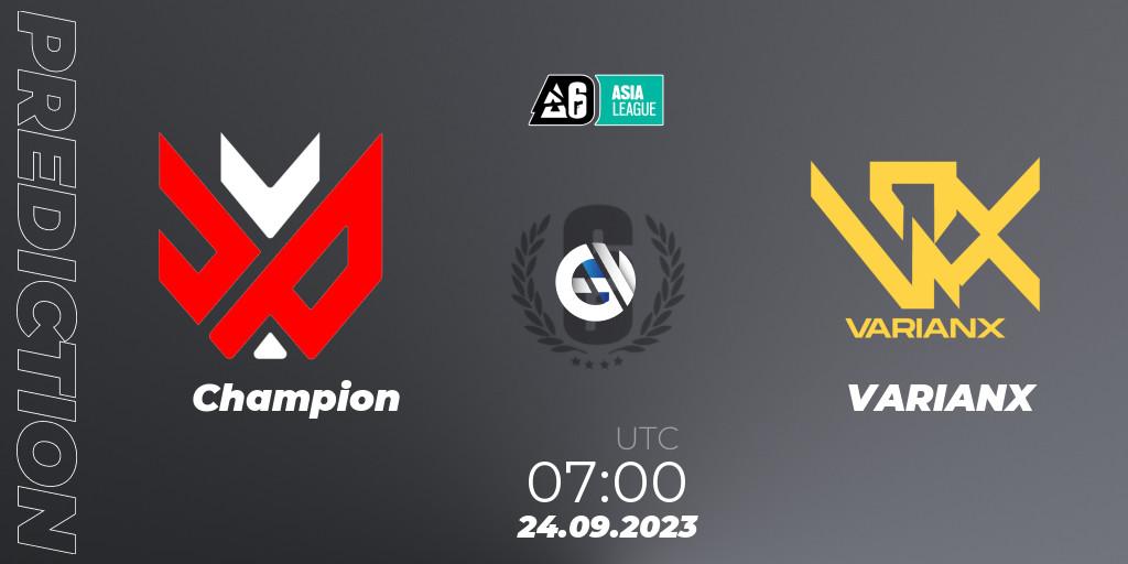 Champion vs VARIANX: Match Prediction. 24.09.2023 at 07:00, Rainbow Six, SEA League 2023 - Stage 2