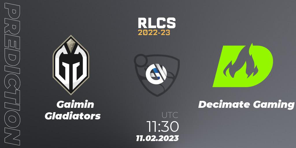 Gaimin Gladiators vs Decimate Gaming: Match Prediction. 11.02.2023 at 11:30, Rocket League, RLCS 2022-23 - Winter: Asia-Pacific Regional 2 - Winter Cup