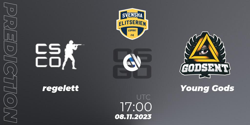 regelett vs Young Gods: Match Prediction. 08.11.2023 at 17:00, Counter-Strike (CS2), Svenska Elitserien Fall 2023: Online Stage