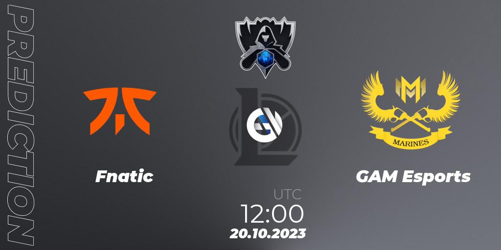 Fnatic vs GAM Esports: Match Prediction. 20.10.2023 at 08:30, LoL, Worlds 2023 LoL - Group Stage