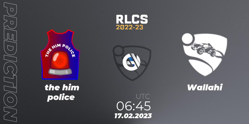 the him police vs Wallahi: Match Prediction. 17.02.2023 at 06:45, Rocket League, RLCS 2022-23 - Winter: Oceania Regional 2 - Winter Cup