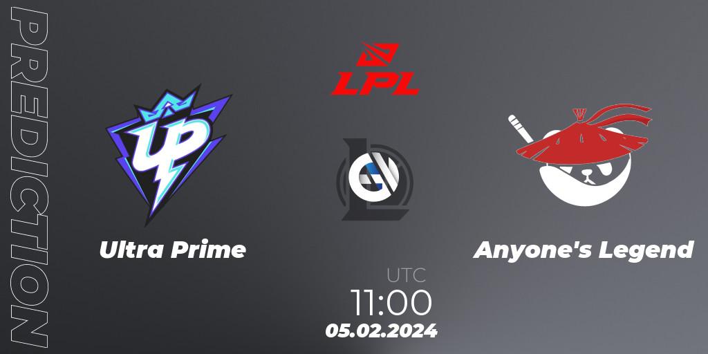 Ultra Prime vs Anyone's Legend: Match Prediction. 05.02.24, LoL, LPL Spring 2024 - Group Stage