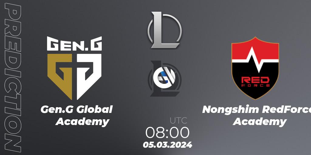 Gen.G Global Academy vs Nongshim RedForce Academy: Match Prediction. 05.03.24, LoL, LCK Challengers League 2024 Spring - Group Stage