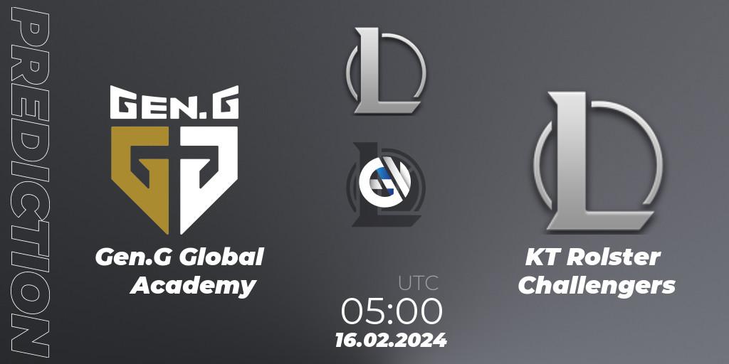 Gen.G Global Academy vs KT Rolster Challengers: Match Prediction. 16.02.2024 at 05:00, LoL, LCK Challengers League 2024 Spring - Group Stage