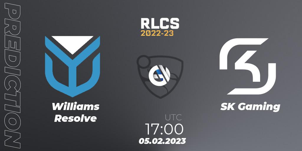 Williams Resolve vs SK Gaming: Match Prediction. 05.02.2023 at 17:00, Rocket League, RLCS 2022-23 - Winter: Europe Regional 2 - Winter Cup: Closed Qualifier