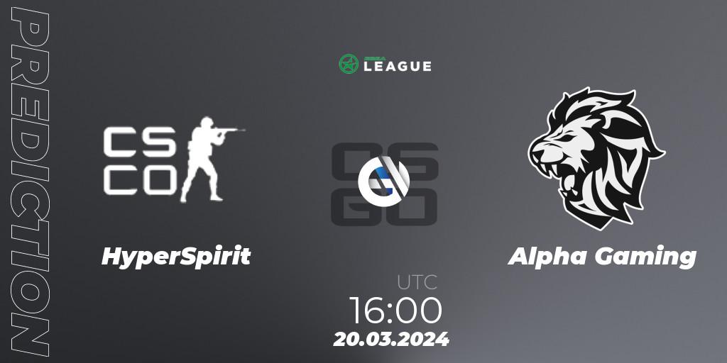 HyperSpirit vs Alpha Gaming: Match Prediction. 20.03.24, CS2 (CS:GO), ESEA Season 48: Main Division - Europe