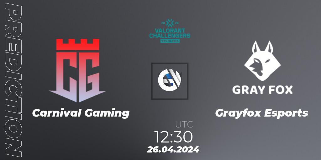 Carnival Gaming vs Grayfox Esports: Match Prediction. 26.04.24, VALORANT, VALORANT Challengers 2024 South Asia: Split 1 - Cup 2