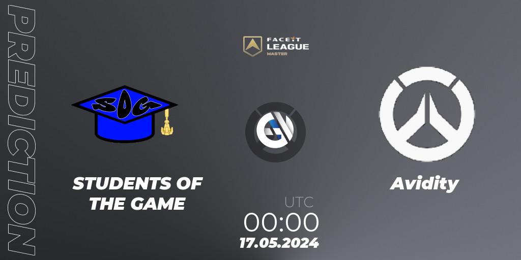 STUDENTS OF THE GAME vs Avidity: Match Prediction. 17.05.2024 at 00:00, Overwatch, FACEIT League Season 1 - NA Master Road to EWC