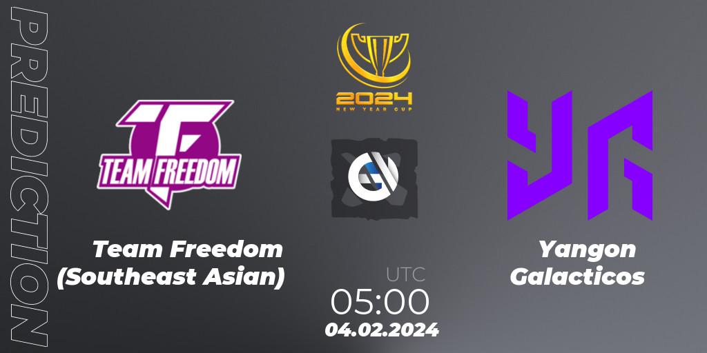 Team Freedom (Southeast Asian) vs Yangon Galacticos: Match Prediction. 04.02.2024 at 05:09, Dota 2, New Year Cup 2024