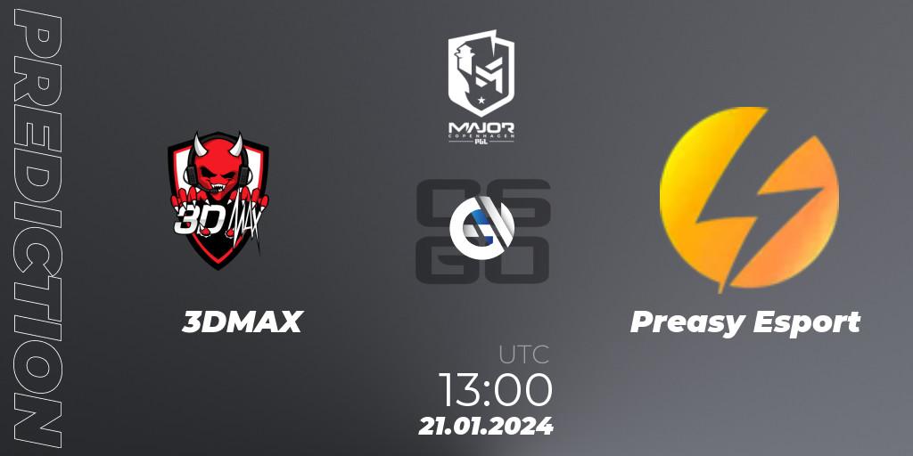 3DMAX vs Preasy Esport: Match Prediction. 21.01.2024 at 13:00, Counter-Strike (CS2), PGL CS2 Major Copenhagen 2024 Europe RMR Decider Qualifier
