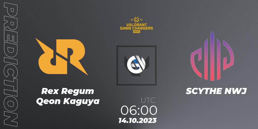 Rex Regum Qeon Kaguya vs SCYTHE NWJ: Match Prediction. 14.10.2023 at 06:00, VALORANT, VCT 2023: Game Changers APAC Elite