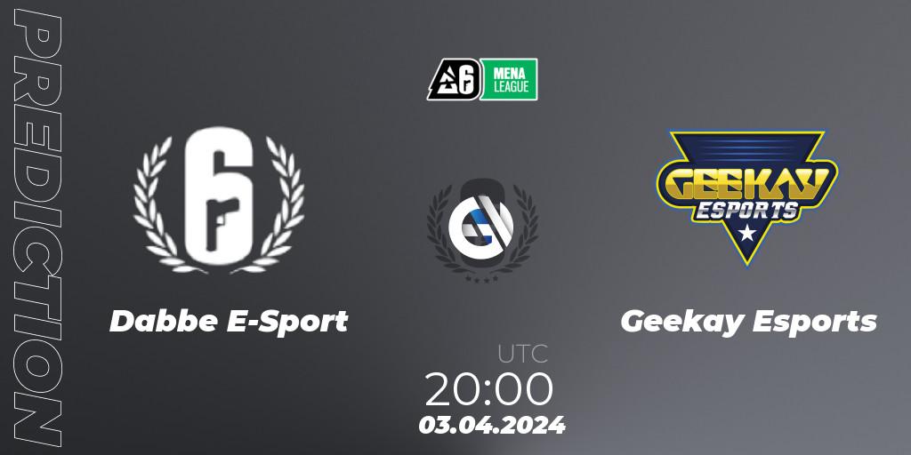 Dabbe E-Sport vs Geekay Esports: Match Prediction. 03.04.2024 at 20:45, Rainbow Six, MENA League 2024 - Stage 1