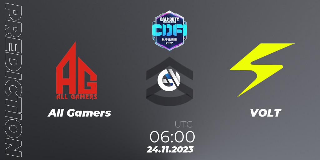 All Gamers vs VOLT: Match Prediction. 24.11.2023 at 06:00, Call of Duty, CODM Fall Invitational 2023