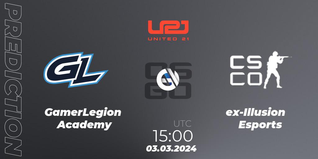 GamerLegion Academy vs ex-Illusion Esports: Match Prediction. 03.03.2024 at 15:00, Counter-Strike (CS2), United21 Season 11: Division 2