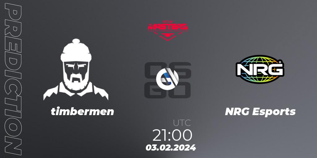 timbermen vs NRG Esports: Match Prediction. 03.02.24, CS2 (CS:GO), ACE North American Masters Spring 2024 - A BLAST Premier Qualifier