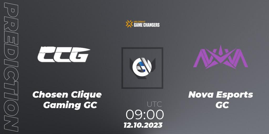 Chosen Clique Gaming GC vs Nova Esports GC: Match Prediction. 12.10.2023 at 09:00, VALORANT, VALORANT Champions Tour 2023: Game Changers China Qualifier