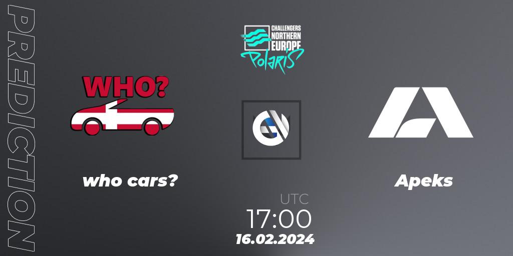 who cars? vs Apeks: Match Prediction. 16.02.24, VALORANT, VALORANT Challengers 2024 Northern Europe: Polaris Split 1