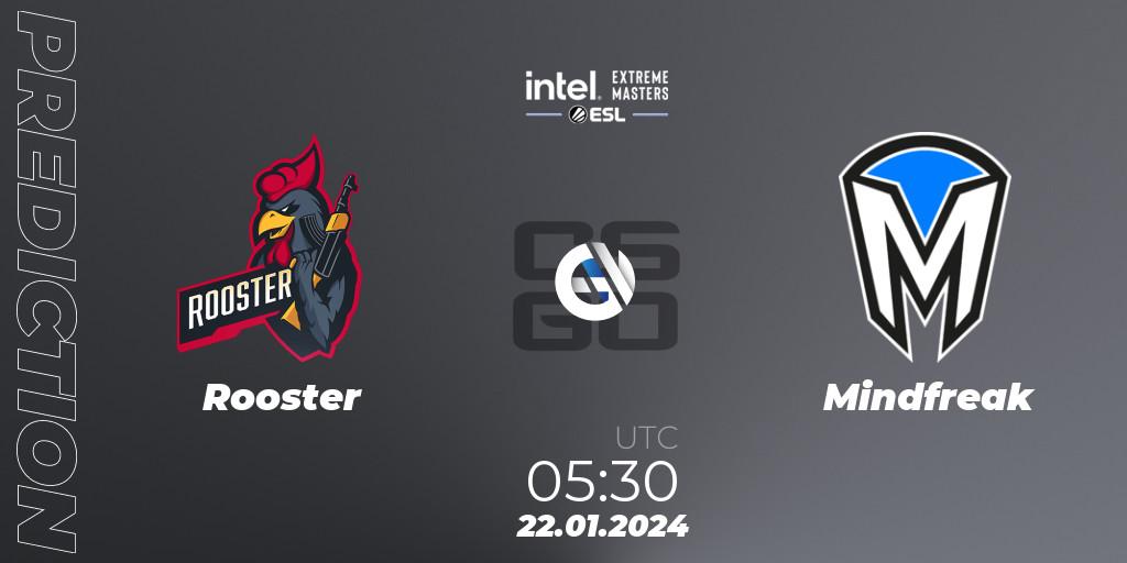 Rooster vs Mindfreak: Match Prediction. 22.01.2024 at 05:30, Counter-Strike (CS2), Intel Extreme Masters China 2024: Oceanic Closed Qualifier