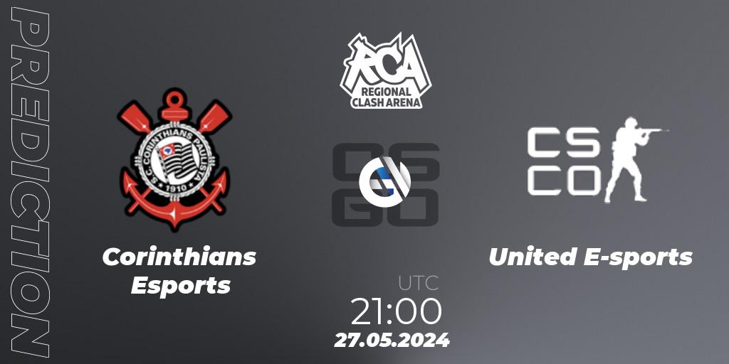 Corinthians Esports vs United E-sports: Match Prediction. 27.05.2024 at 21:00, Counter-Strike (CS2), Regional Clash Arena South America: Closed Qualifier