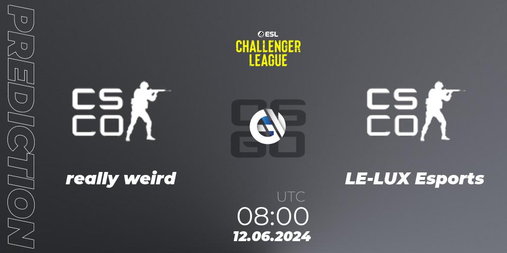 really weird vs LE-LUX Esports: Match Prediction. 12.06.2024 at 08:00, Counter-Strike (CS2), ESL Challenger League Season 47 Relegation: Oceania