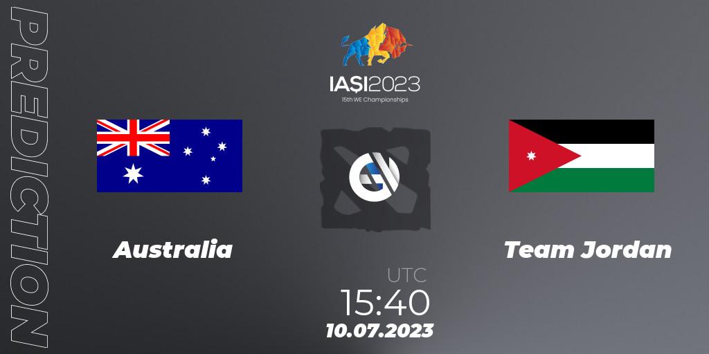 Australia vs Team Jordan: Match Prediction. 10.07.2023 at 16:40, Dota 2, Gamers8 IESF Asian Championship 2023