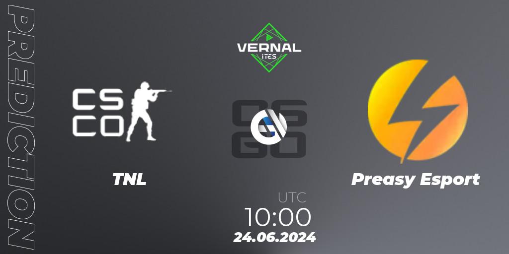 TNL vs Preasy Esport: Match Prediction. 24.06.2024 at 10:00, Counter-Strike (CS2), ITES Vernal