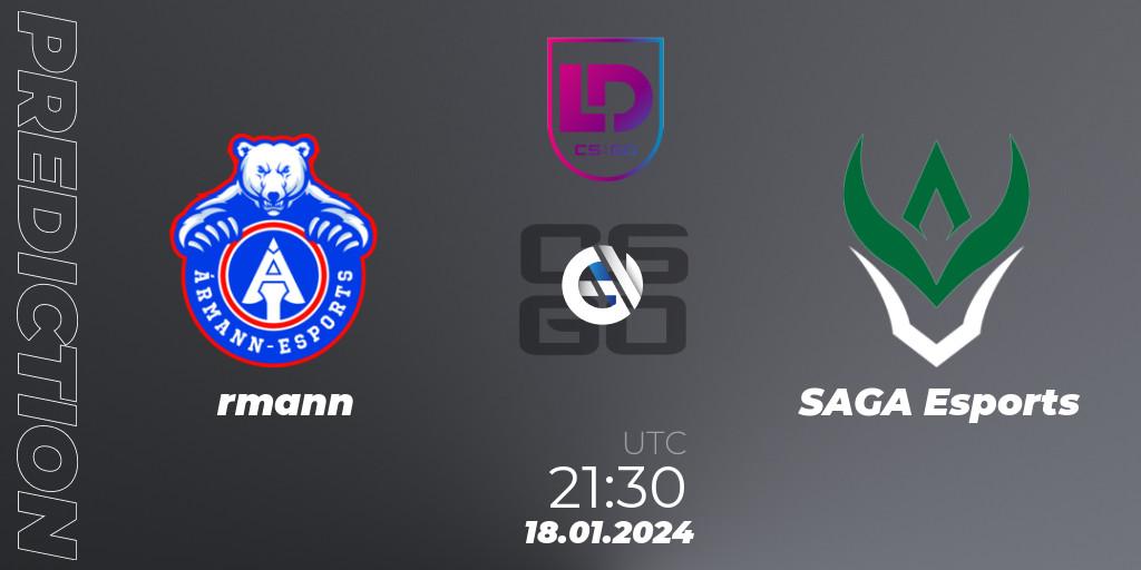 Ármann vs SAGA Esports: Match Prediction. 18.01.24, CS2 (CS:GO), Icelandic Esports League Season 8: Regular Season