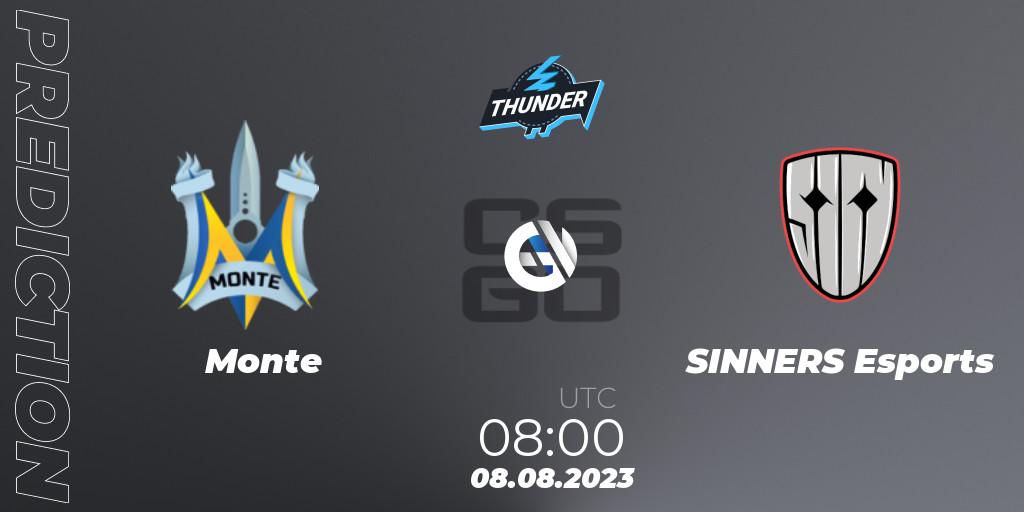 Monte vs SINNERS Esports: Match Prediction. 08.08.2023 at 08:00, Counter-Strike (CS2), Thunderpick World Championship 2023: European Qualifier #1