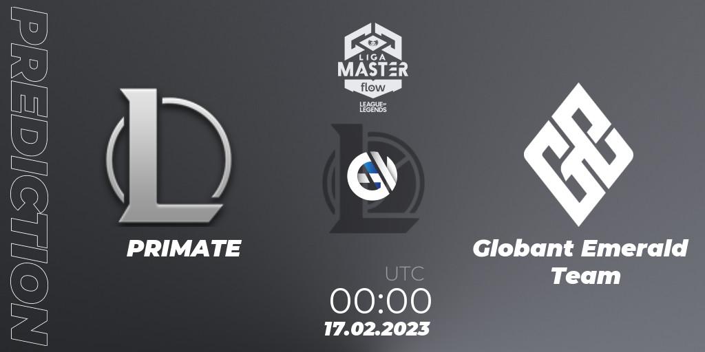 PRIMATE vs Globant Emerald Team: Match Prediction. 17.02.2023 at 00:00, LoL, Liga Master Opening 2023 - Group Stage