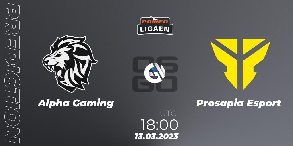 Alpha Gaming vs Prosapia Esport: Match Prediction. 13.03.2023 at 18:00, Counter-Strike (CS2), Dust2.dk Ligaen Season 22