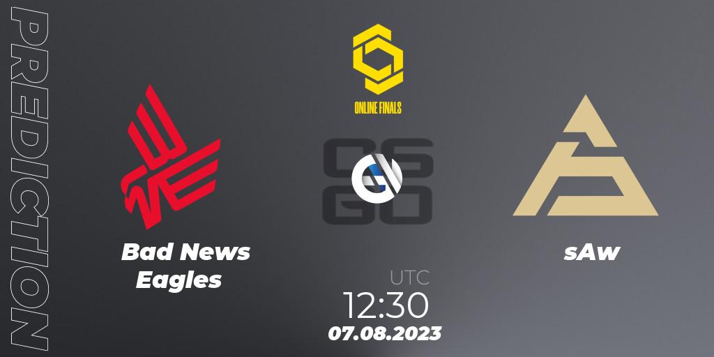 Bad News Eagles vs sAw: Match Prediction. 07.08.2023 at 12:50, Counter-Strike (CS2), CCT 2023 Online Finals 2