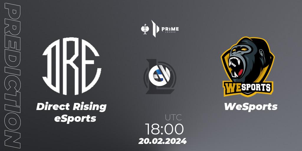Direct Rising eSports vs WeSports: Match Prediction. 20.02.24, LoL, Prime League 2nd Division