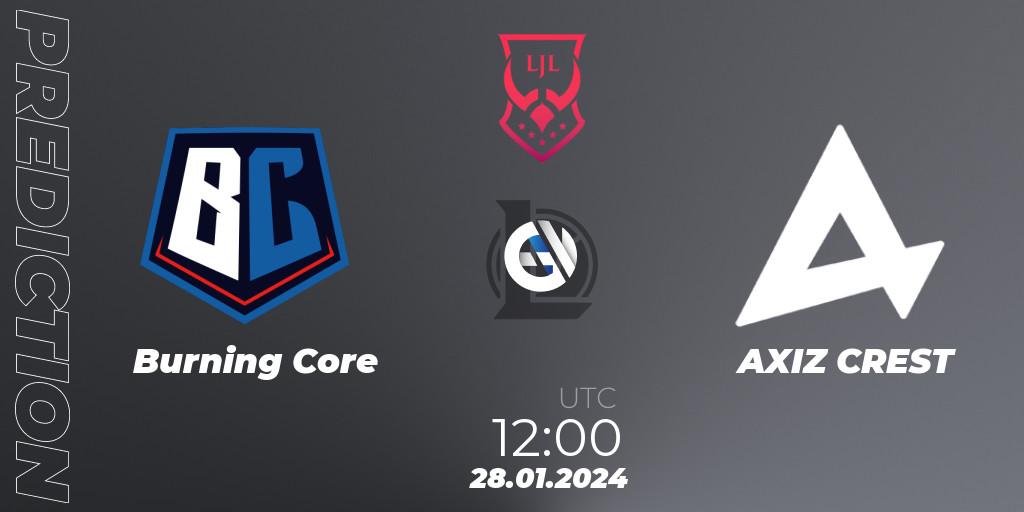 Burning Core vs AXIZ CREST: Match Prediction. 28.01.24, LoL, LJL 2024 Spring Group Stage