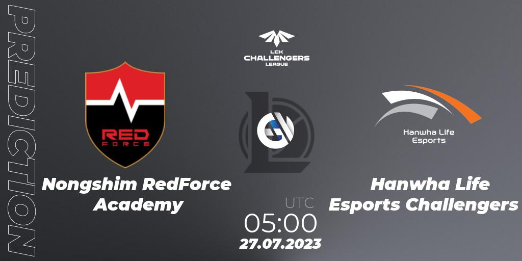 Nongshim RedForce Academy vs Hanwha Life Esports Challengers: Match Prediction. 27.07.23, LoL, LCK Challengers League 2023 Summer - Group Stage