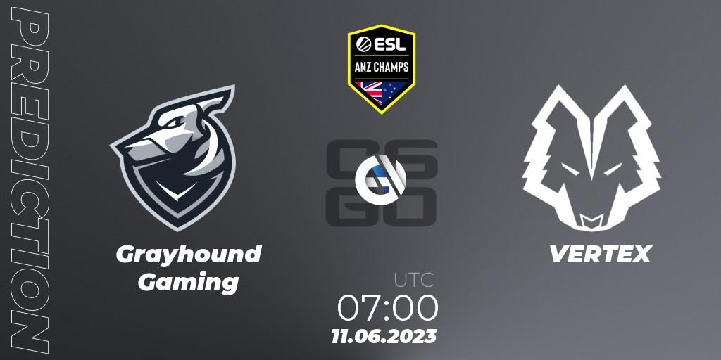 Grayhound Gaming vs VERTEX: Match Prediction. 11.06.2023 at 07:00, Counter-Strike (CS2), ESL ANZ Champs Season 16