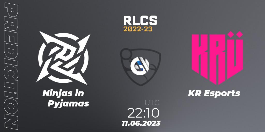 Ninjas in Pyjamas vs KRÜ Esports: Match Prediction. 11.06.2023 at 22:10, Rocket League, RLCS 2022-23 - Spring: South America Regional 3 - Spring Invitational