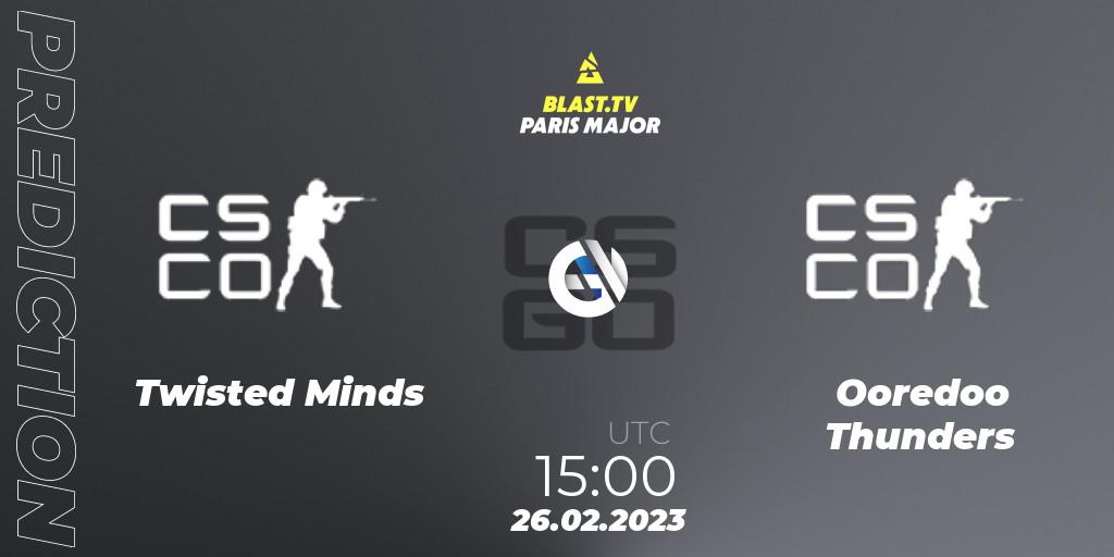 Twisted Minds vs Ooredoo Thunders: Match Prediction. 26.02.2023 at 15:00, Counter-Strike (CS2), BLAST.tv Paris Major 2023 Middle East RMR Closed Qualifier