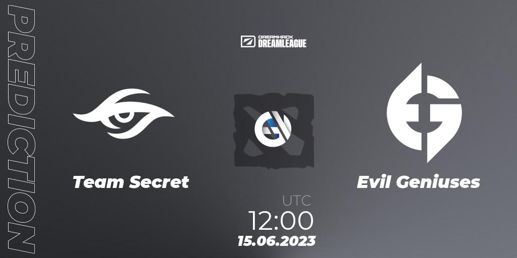 Team Secret vs Evil Geniuses: Match Prediction. 15.06.23, Dota 2, DreamLeague Season 20 - Group Stage 1