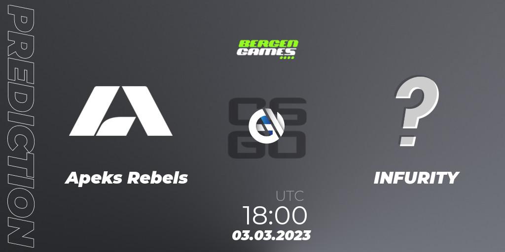 Apeks Rebels vs INFURITY Gaming: Match Prediction. 03.03.2023 at 18:15, Counter-Strike (CS2), Bergen Games 2023