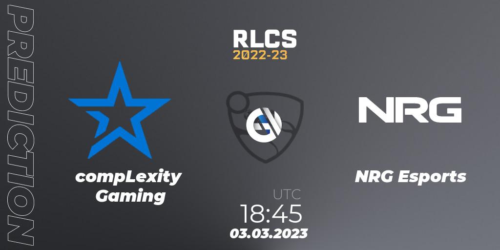 compLexity Gaming vs NRG Esports: Match Prediction. 03.03.2023 at 18:45, Rocket League, RLCS 2022-23 - Winter: North America Regional 3 - Winter Invitational