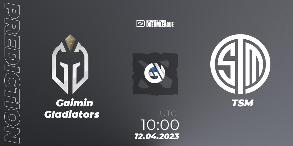 Gaimin Gladiators vs TSM: Match Prediction. 12.04.2023 at 09:55, Dota 2, DreamLeague Season 19 - Group Stage 1