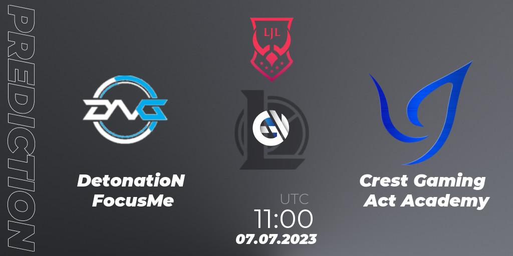 DetonatioN FocusMe vs Crest Gaming Act Academy: Match Prediction. 07.07.2023 at 11:00, LoL, LJL Summer 2023
