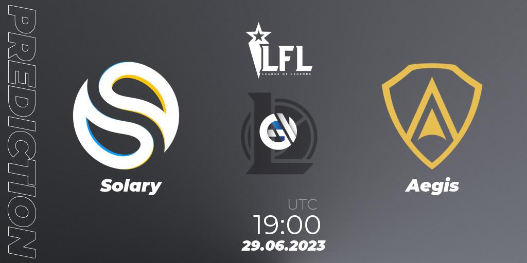 Solary vs Aegis: Match Prediction. 29.06.2023 at 19:00, LoL, LFL Summer 2023 - Group Stage
