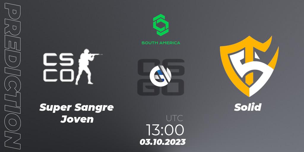 Super Sangre Joven vs Solid: Match Prediction. 03.10.2023 at 13:00, Counter-Strike (CS2), CCT South America Series #12