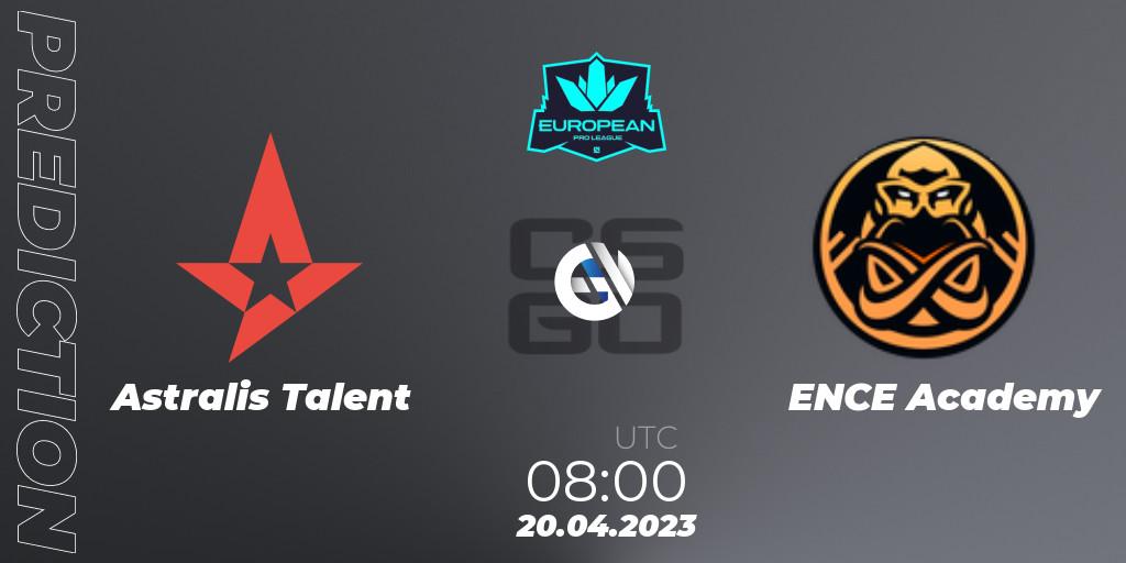 Astralis Talent vs ENCE Academy: Match Prediction. 20.04.2023 at 08:00, Counter-Strike (CS2), European Pro League Season 7
