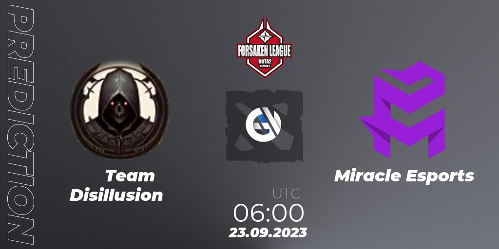 Team Disillusion vs Miracle Esports: Match Prediction. 23.09.2023 at 06:12, Dota 2, Forsaken League