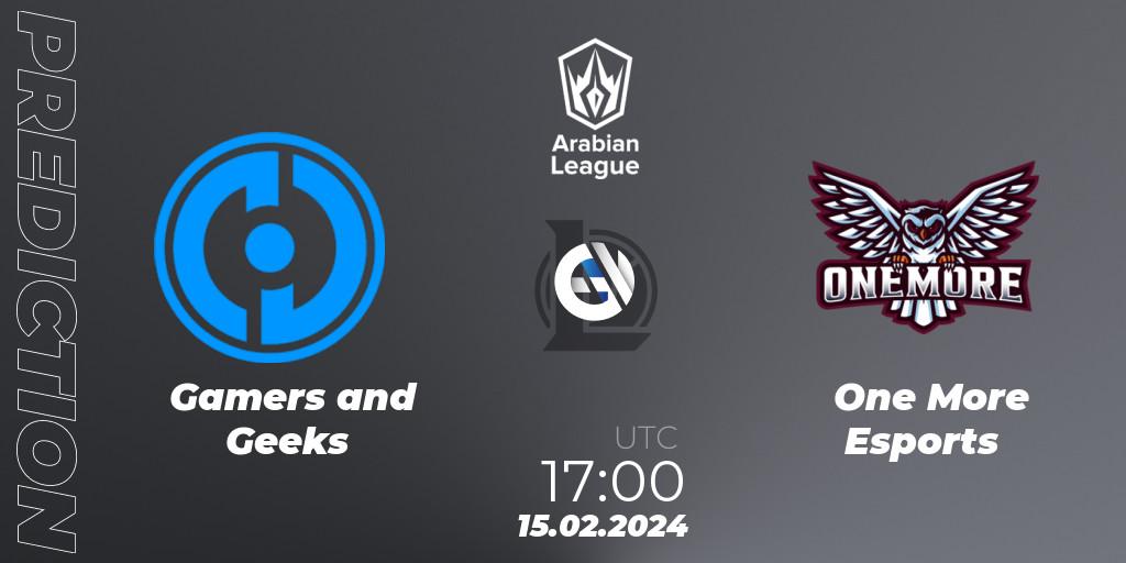 Gamers and Geeks vs One More Esports: Match Prediction. 15.02.2024 at 17:00, LoL, Arabian League Spring 2024